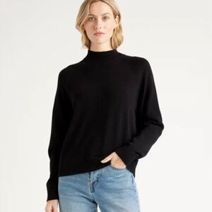 Women's Quince Black 100% Organic Cotton Mock Neck Sweater Medium